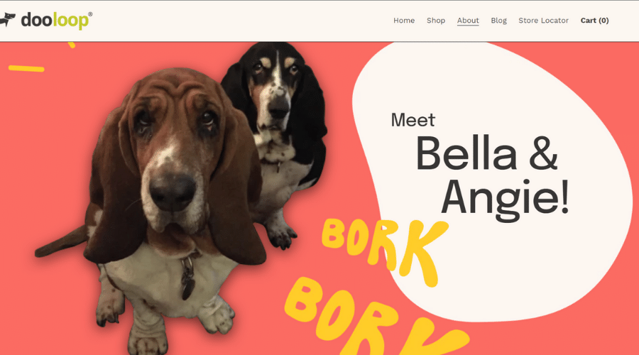 the story about dooloop with the founder's dogs bella and angie